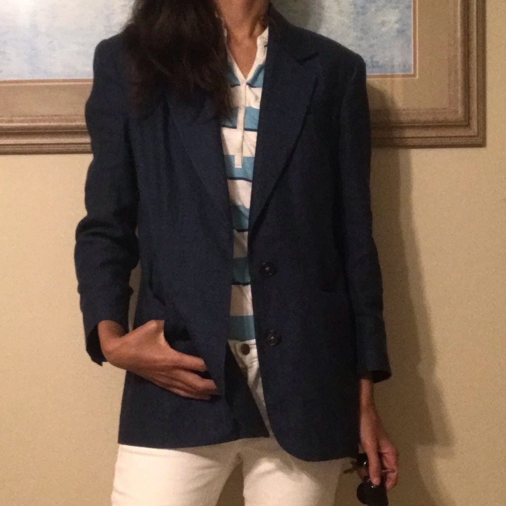 Classiques single breasted botch lapel teal blazer